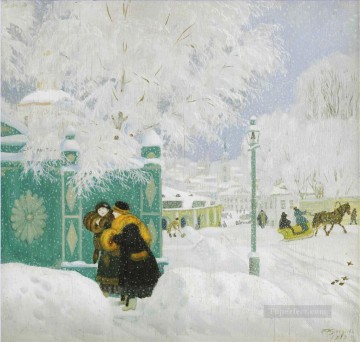 ESCENA DE INVIERNO Boris Mikhailovich Kustodiev Pinturas al óleo